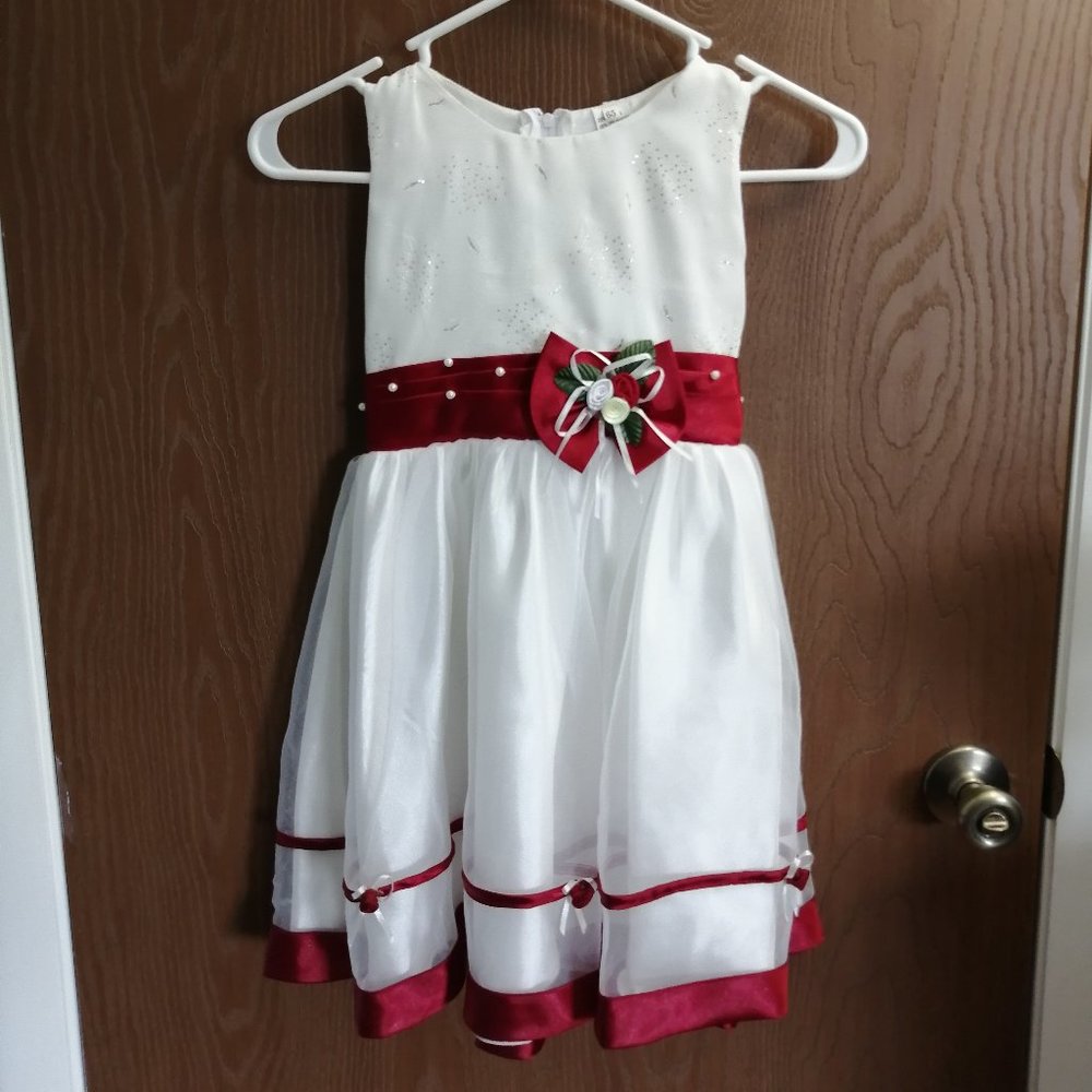 [27] Pretty Formal Red White Kids Dress with Flower and Sparkles for Wedding